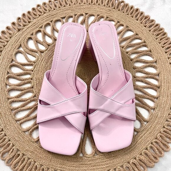 Zara Pink Mid Block Heel Sandals Size 36 3328/910/050 - Picture 3 of 10
